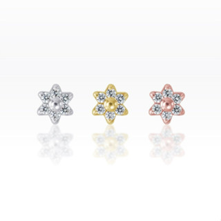 PiercingRoomByJay Flower button gems CZ diamond cut (5mm) Flat Back เงินแท้