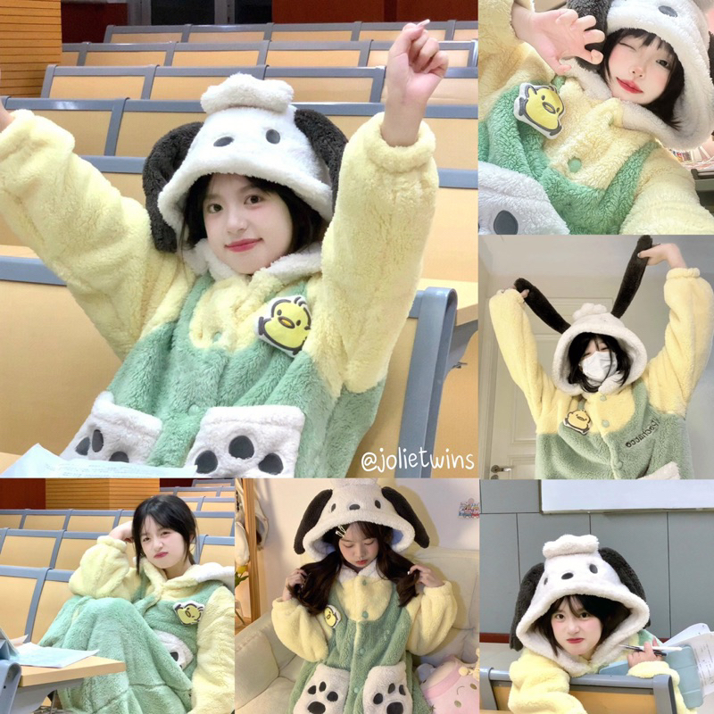 พร้อมส่ง ชุดน่ารัก Pochacco ชุดคอสเพลย์ ชุดมาสคอต ชุดนอน ชุดแฟนซี ชุดปาร์ตี้ ชุดกันหนาว ขนนุ่มนิ่ม เสื้อกันหนาว 19014