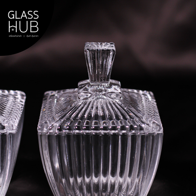 GLASS HUB - TG027 - โถแก้ว ถ้วยแก้ว โถแก้วเล็ก ลายคริสตัล เจียระไน มีฝาปิด เหมาะสำหรับใส่ขนม หรือ สิ่งของต่างๆ