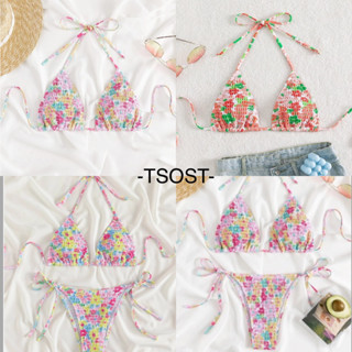 l พร้อมส่ง l Bikini Flower Sweet Daisy บิกินี่ผูกคอลายดอกเดซี