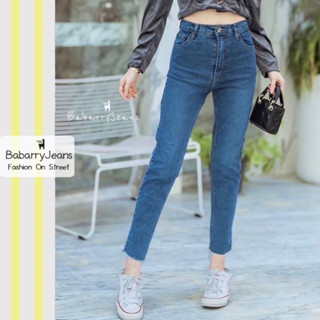 BabarryJeans มีบิ๊กไซส์ S-5XL ยีนส์ทรงบอยเฟรน เอวสูง ผ้ายืด ปลายตัด สียีนส์ฟอก