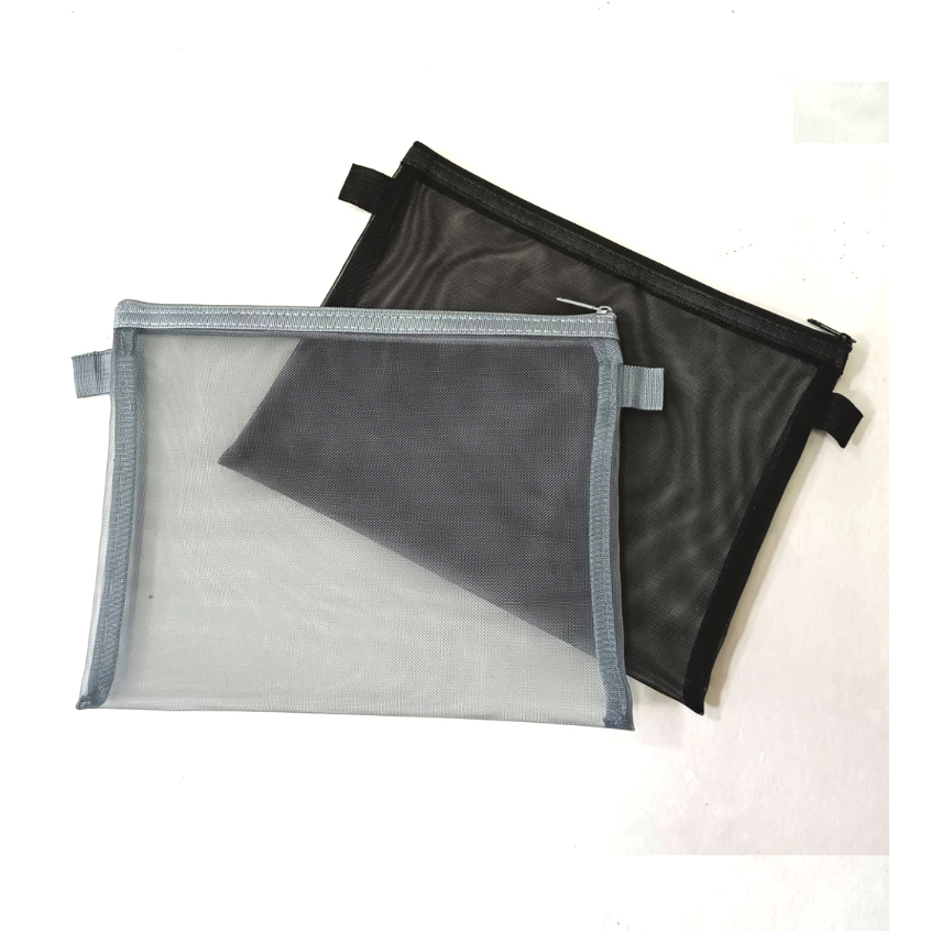 กระเป๋าไนลอนโปร่งใส A5 ขนาด 24x18ซม สีดำ สำหรับสำนักงาน โรงเรียน เครื่องเขียน อุปกรณ์ เครื่องสำอาง