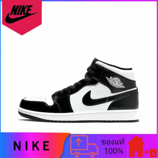 Jordan Air Jordan 1 mid se asw "black and white" ของแท้ 100% ช่วยกันลื่นสีดำและสีขาว