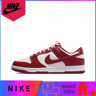 Nike Dunk Low Retro "Gym Red" แท้ 100% รองเท้าผ้าใบส้นเตี้ยกันลื่นและทนต่อการสึกหรอสีแดงและสีขาว