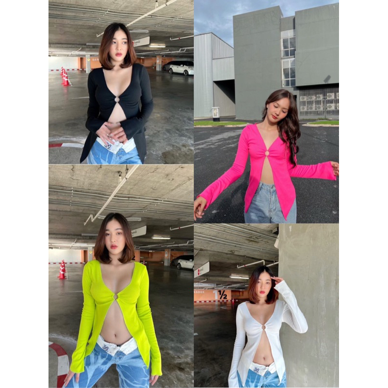 เสื้อแขนยาวแต่งห่วงผ่าหน้า ครบสี