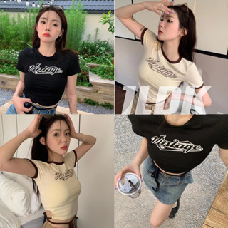 1LDK🌈พร้อมส่ง🌈เสื้อครอป คอกลมแขนสั้น เว้าหลังผูกเอว เสื้อสไตล์เกาหลี(973/970)