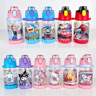 กระติกน้ำหลอดเด้ง 400ml. ขวดน้ำลายการ์ตูน มีสายสะพาย BPA Free | Bluerubystore