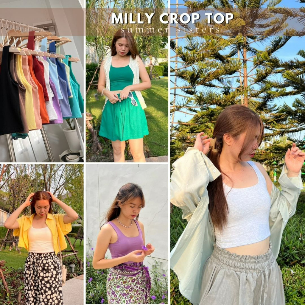 Milly crop top - เสื้อครอป​ผ้าเรย่อน​ เย็บ2​ชั้น​ ใส่สบาย​ เนื้อผ้านุ่มนิ่ม