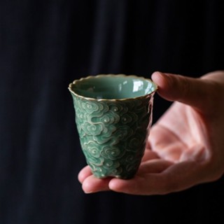 Celadon Auspicious Cloud Kung Fu Personal Tea Cup Retro Chinese Ceramic Master Cup Tea Cup Single Cup Gift Personal