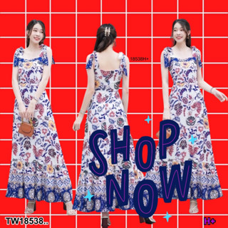 SS18538 เดรสยาว ผูกไหล่ ลายดอก Long dress with tie shoulders, floral pattern