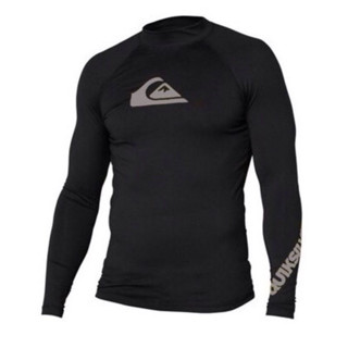 เสื้อว่ายน้ำแขนยาว ผู้ชาย Quiksilver Rashguard โลโก้เทา