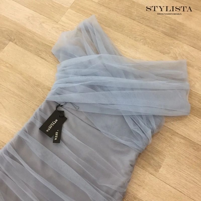 Stylista แท้💯ตรงปก✨พร้อมส่ง-ร้านนี้มีเลย✅ไม่ต้องเช็ค*ส่งไว💐เดรสเปิดไหล่ไขว้หน้าแต่งจับย่น ชุดออกงานสี ชมพู ฟ้า - รูปที่ 3