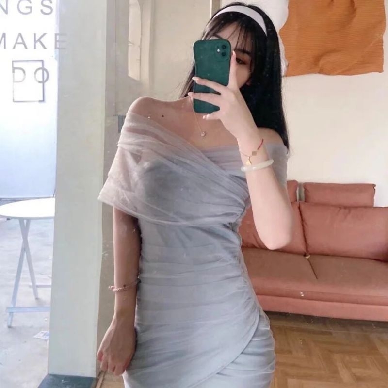 Stylista แท้💯ตรงปก✨พร้อมส่ง-ร้านนี้มีเลย✅ไม่ต้องเช็ค*ส่งไว💐เดรสเปิดไหล่ไขว้หน้าแต่งจับย่น ชุดออกงานสี ชมพู ฟ้า - รูปที่ 7