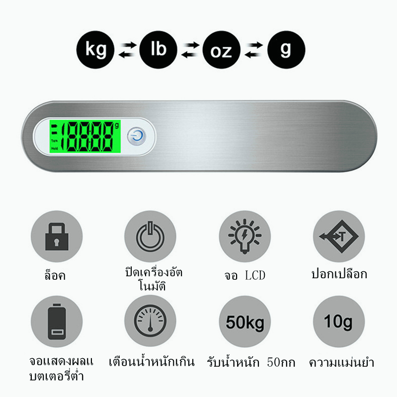 [ส่งจากไทย]เครื่องชั่งน้ำหนักแบบพกพา หนักกระเป๋า จอแสดงผลดิจิตอล ความจุ 50 กก.
