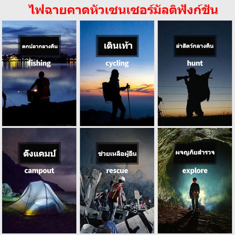 ไฟฉายคาดหัวขนาดใหญ่ 3 ระดับ มีเซ็นเซอร์ thumbnail 6
