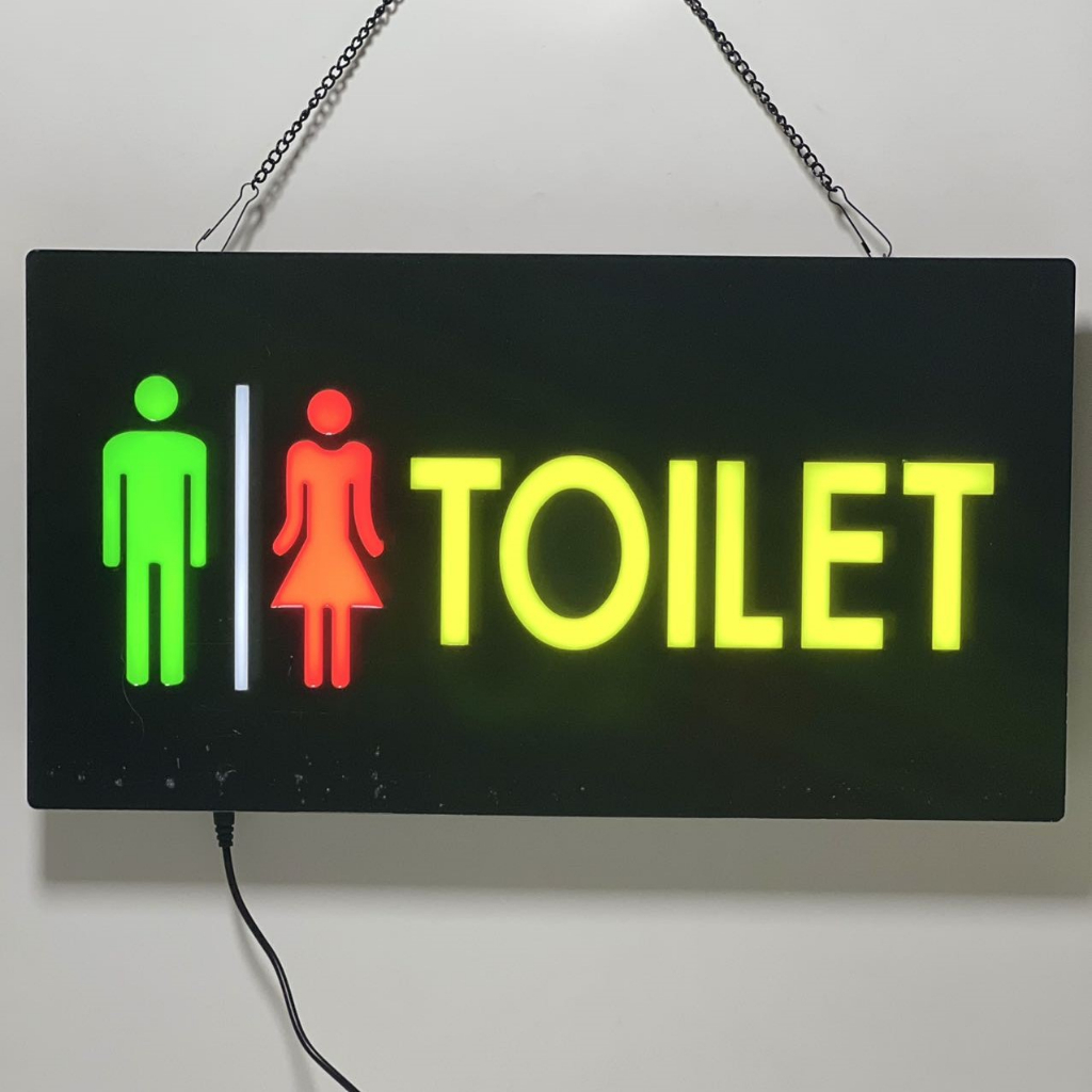 ป้ายไฟLED TOILET ห้องน้ำชาย ห้องน้ำหญิง กันน้ำฝนเบาได้