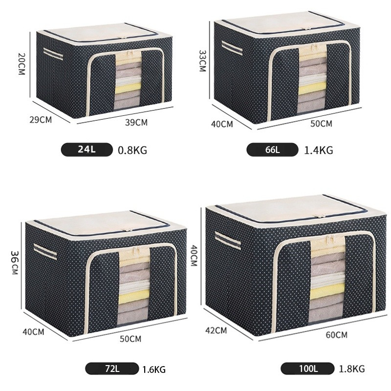 100L กล่องใส่ของ กล่องเก็บเสื้อผ้า กล่องเก็บผ้านวม กล่องเก็บของพับได้  มีโครงเหล็กด้านใน พับเก็ เก็บของ - รูปที่ 6