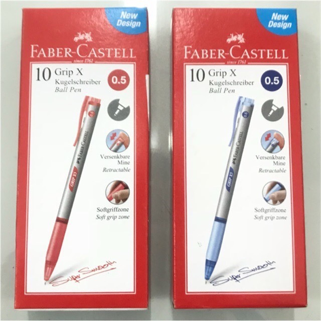 (USP) ขายส่ง (กล่อง10ด้าม) แท้ Faber-Castell ปากกากด ปากกาลูกลื่น GRIP X5 0.5 สี น้ำเงิน/ดำ/แดง (ขาย/กล่อง/10ด้าม)