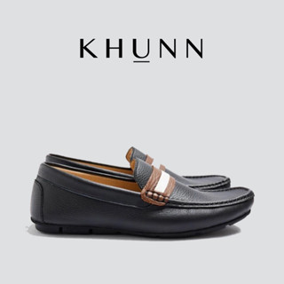 KHUNN (คุณณ์) รองเท้าหนังชาร์มัวแท้ รุ่น Navy สี Black