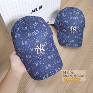 ของแท้ 💯% MLB Denim Dia Monogram Structured Ball Cap หมวกยีนส์สีน้ำเงิน logo NY 💙💙