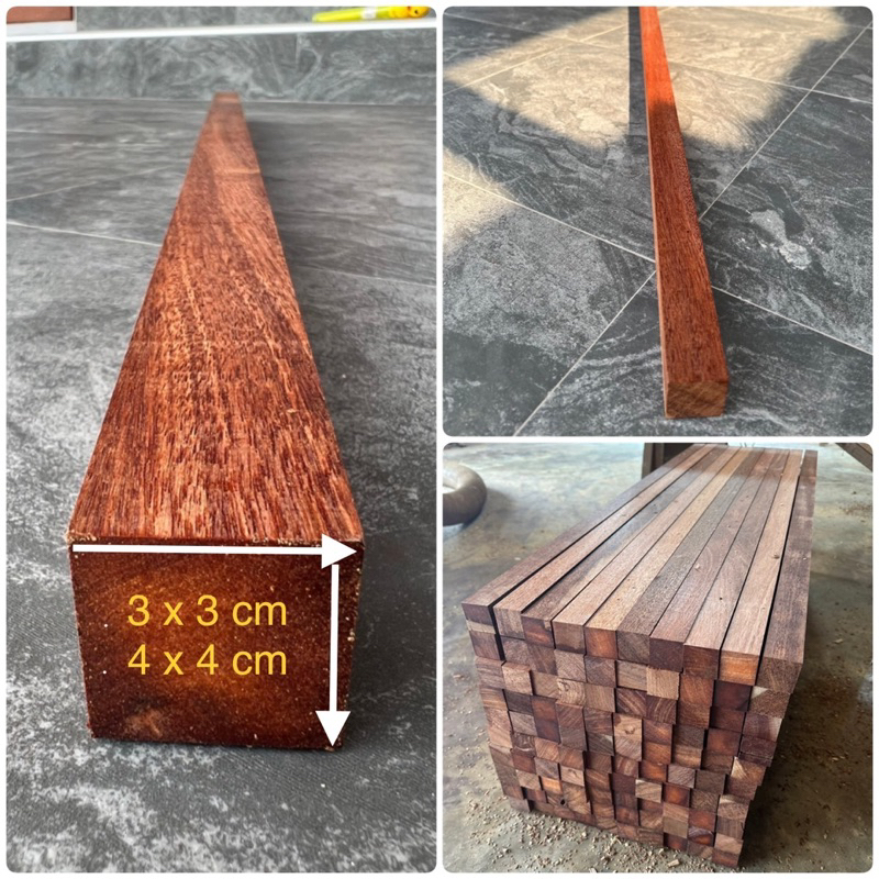 ไม้แดง เกรด A แดงไทย ขนาด 3x3 cm / 4x4 cm ยาว 1 เมตร (ตัดตามขนาดได้ค่ะ) ไสพิเศษชิดตรง