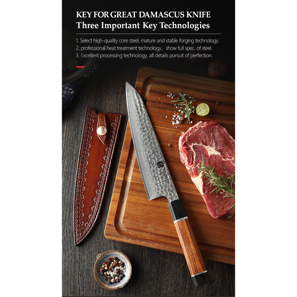 มีดเชฟ มีดเชฟญี่ปุ่น Japanese chef knife Xinzuo 8.2" Damascus 67-Layers VG10, Gyuto knife ด้ามไม้ทรง