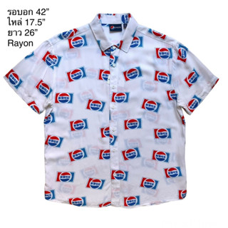 🌼มือ2🌼เสื้อฮาวาย พิมพ์ลาย Pepsi ภาษาจีน พื้นขาวสะอาด