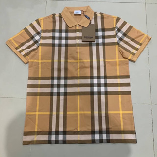 BURBERRY WOOL AND SILK BLEND POLO SHIRT WITH TARTAN PATTERN เสื้อโปโล คอปกแขนสั้น แบรนด์เบอเบอรี่ ผ้าไหมพรม