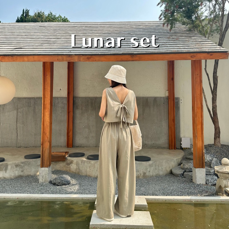 Lunar set ชุดเซทผ้าฝ้ายผู้หญิง ชุดไปทะเล ชุดไปคาเฟ่ ชุดเซ็ทเสื้อกางเกงขายาว