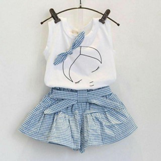 [พร้อมส่ง] เสื้อแขนกุด กางเกงขาสั้น ชุดน่ารักสำหรับเด็กผู้หญิง