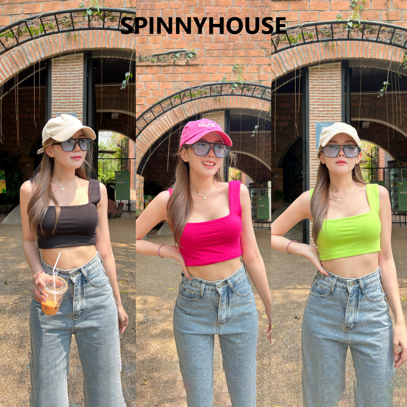 🌈SpinnyHouse🌈 เสื้อครอปคอเหลี่ยม ‼️รุ่นมีฟองน้ำ/ไม่มีฟอง‼️ เสื้อคอเหลี่ยม เสื้อกล้ามครอป สวยสุดแซ่บก็สุดๆ ครอป Bra A503A