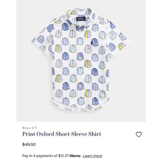 PRE ORDER • Ralph Lauren print Oxford short sleeve shirt (boy’ size) **สินค้าแท้100%