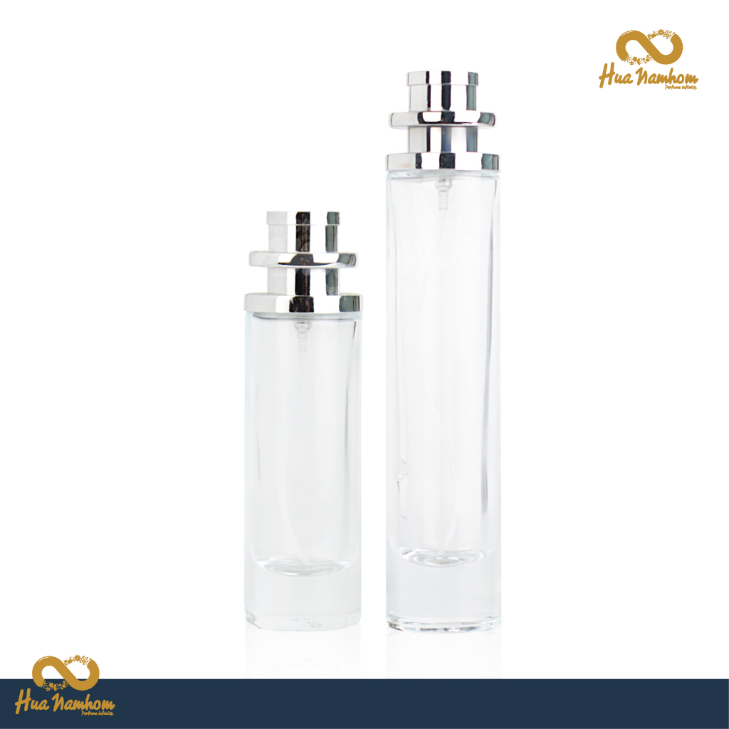 ขวดสเปร์ยทรงยูเอฟโอกลมขวดใส ฝาครอบสีเงินเงา ปริมาณ 30 และ 50ml