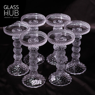 GLASS HUB( LYNX)  Candle Stand 14737-3- ชิงเทียนแก้ว เชิงเทียนคริสตัล ลายหนามขนุน(เซต2ใบ)