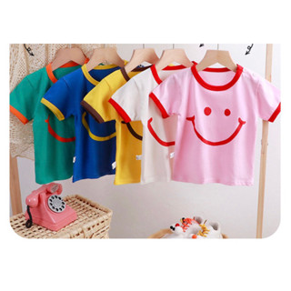 🍭เสื้อยืดเด็กขอบสีลายยิ้ม size 80-140🍭