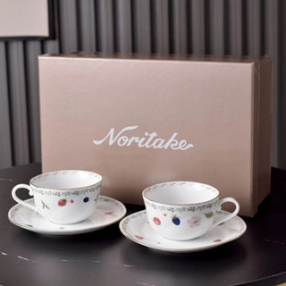 Noritakes Seibu Japan Bone Porcelain Coast Berry Fruit Series Coffee Cup Dish 2 cups 2 plates Gift Box