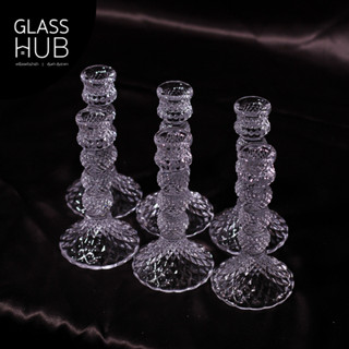 GLASS HUB( LYNX)  - Candle Stand 7433-3 - (เซต 2ใบ)เชิงเทียนแก้ว เชิงเทียนคริสตัล ลายหนามขนุน