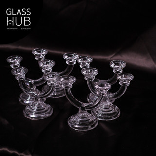 GLASS HUB( LYNX) - Candle Stand 5464 - (เซต 2ใบ) เชิงเทียน ลายคริสตัล เนื้อใส