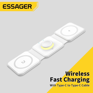 Essager 3 in 1 เครื่องชาร์จแม่เหล็กไร้สาย 15W พับได้ รองรับอุปกรณ์หลายชิ้น สําหรับ iP14 13 12 Pro Max