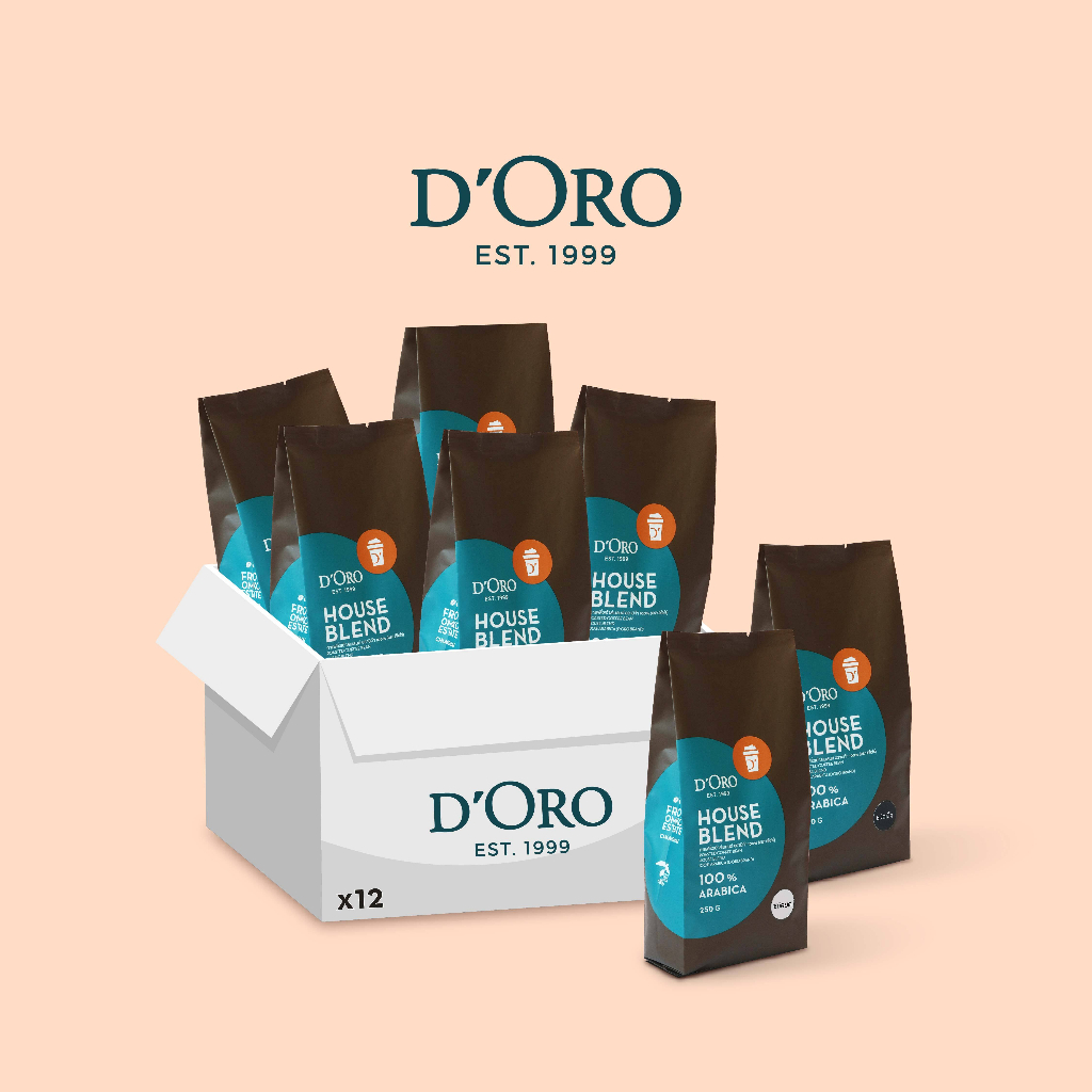 D'Oro House Blend Coffee เมล็ดกาแฟเฮาส์เบลนดิโอโร่ แบบยกลัง ลด 15%