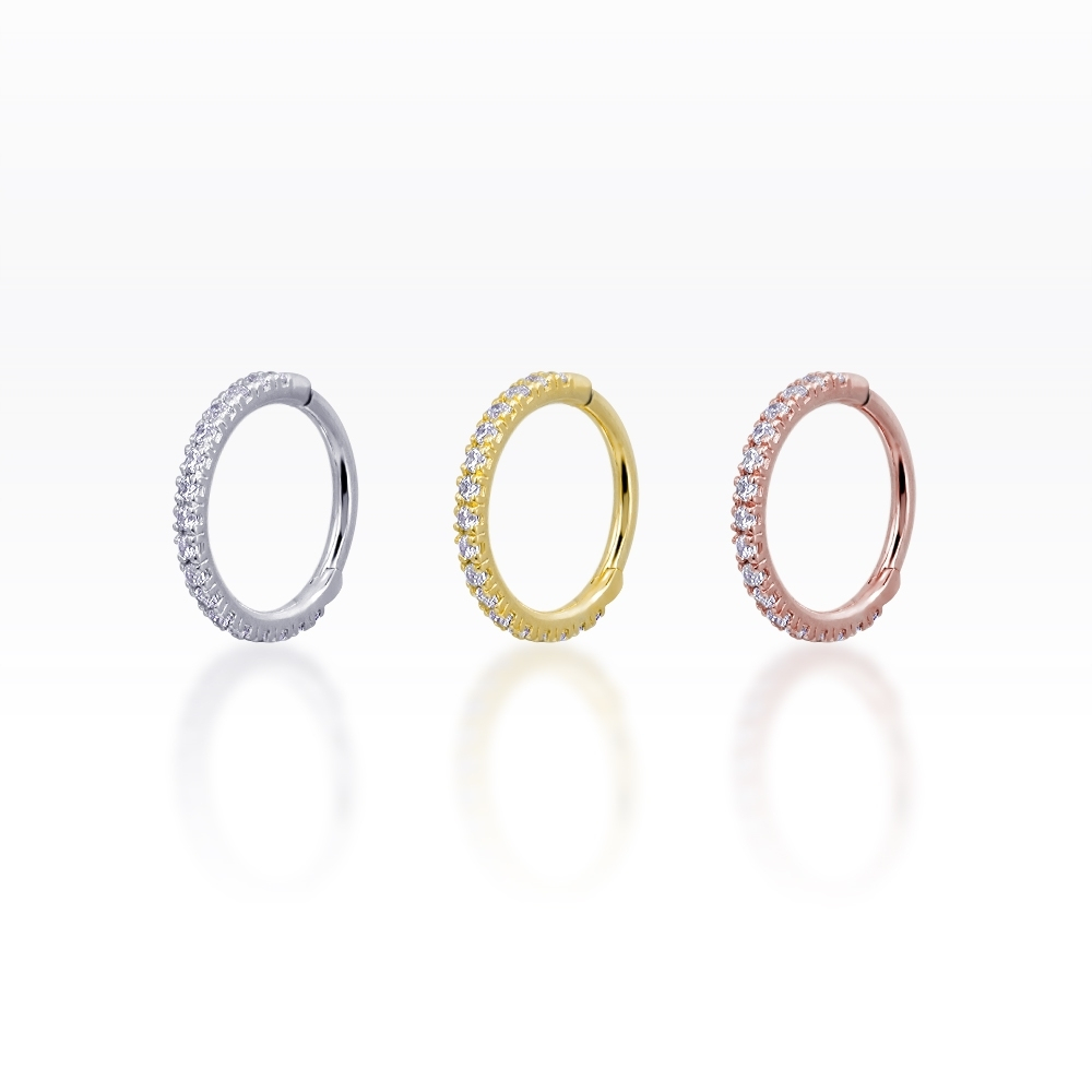 PiercingRoomByJay, ห่วงล็อค สำหรับผิวแพ้ง่าย Slim Front Facing CZ Clicker เงินแท้