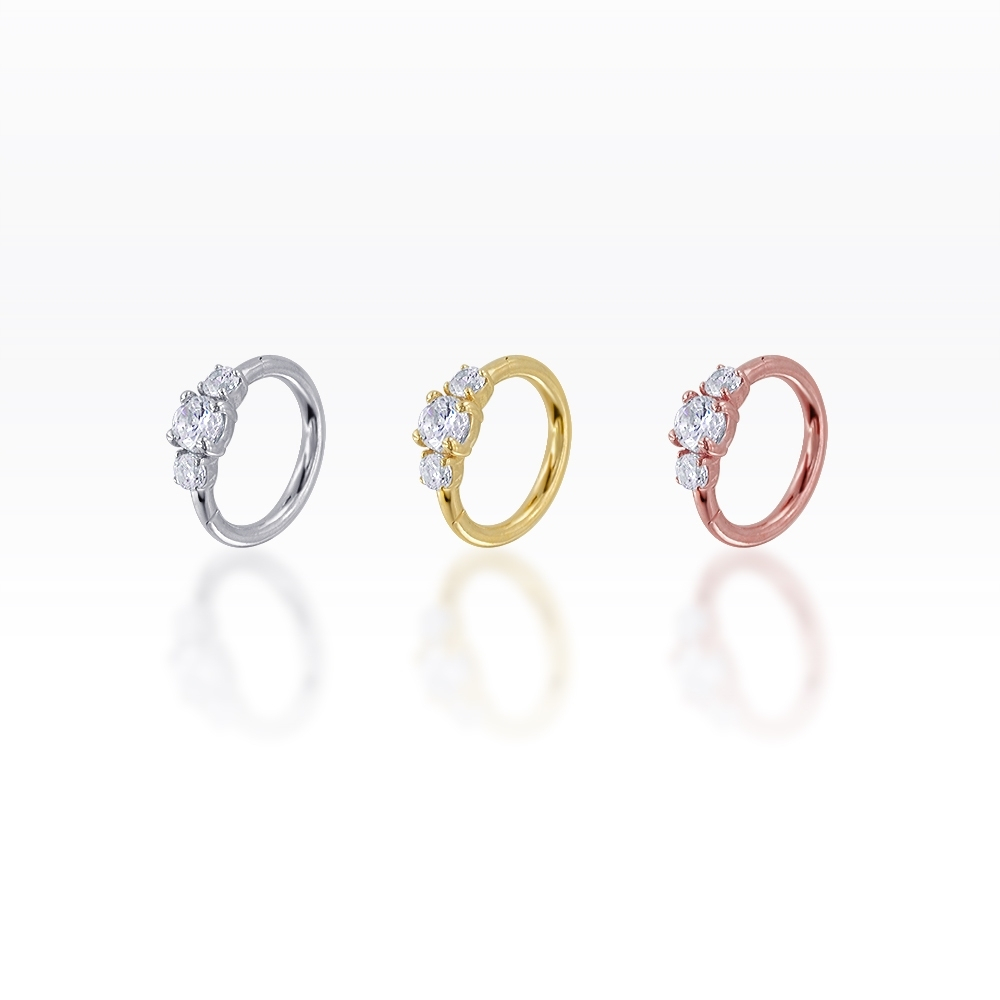Piercingroom by Jay ห่วงล็อค สำหรับผิวแพ้ง่าย Three Stone Clicker Hoop (S) เงินแท้ (ราคาต่อชิ้น)