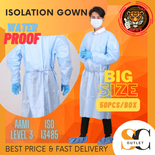 ชุดกาวน์กันน้ำ เสื้อกาวน์ใยสังเคราะห์ ใช้แล้วทิ้ง Isolation Gown Laminate 40 gsm.