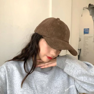 [W0063] หมวกแก๊ป กำมะหยี่ลูกฟูก ทรงเบสบอล ปรับสายได้ สีพื้น มินิมอล cap Ins หมวกแฟชั่น