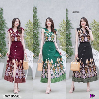 TW18558 set 2 ชิ้นลายไทยสวยๆ+ กระโปรงยาว