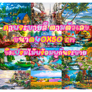 รูปวาดรวมลาย1 ขึงเฟรมไม้ HOME DIY สินค้าอยู่ไทยพร้อมส่ง ภาพระบายสีตามตัวเลข ขนาด40x50cm ขึงเฟรมไม้!! jr_gadget