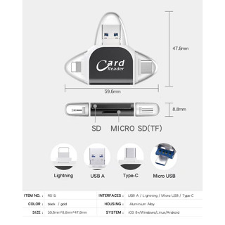 Card Reader 4in1 OTG Mini USB 2.0 TF Card SD Card การ์ดรีดเดอร์ ตัวอ่านเมมโมรี่ Flash Drive