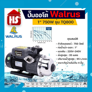 WALRUS ปั๊มน้ำอัตโนมัติแรงดันคงที่ รุ่น TQ800 2HP ขนาด 1นิ้ว 750วัตต์