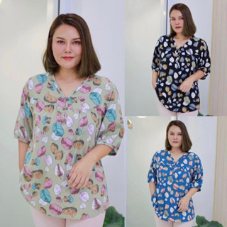 เสื้อสาวอวบพิมพ์ลายใบไม้