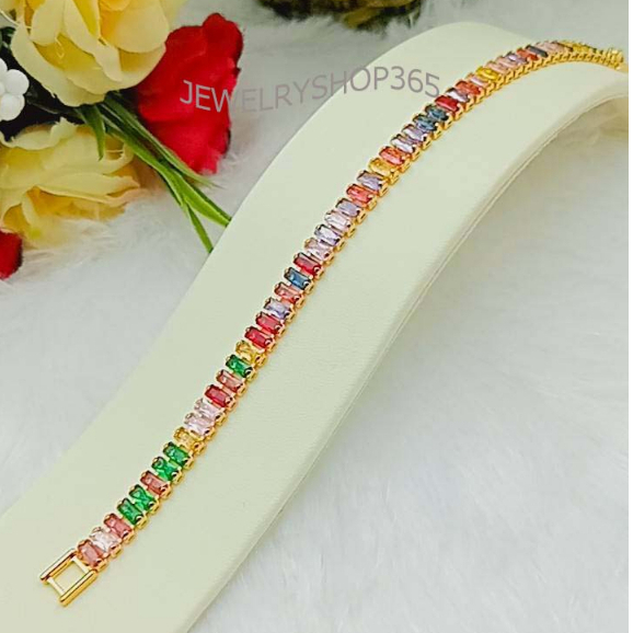 CW86 สร้อยข้อมือพลอยนพเก้าพลอยมณีใต้น้ำ งานสวยใส่ลงน้ำได้ งาน cz แท้